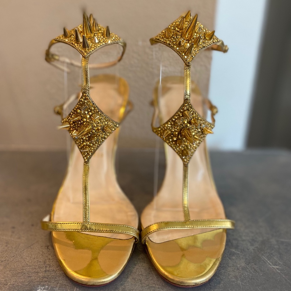 Vintage Christian Louboutin Novelty Lady Max 100 Embellished Gladiator Spikes